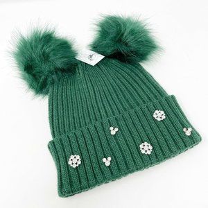 Disney Green Knit Beanie with Pom Poms